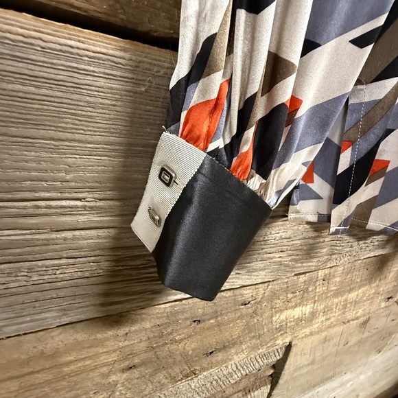 Etcetera Silk Blouse with long sleeves, Geometric design, Black/Orange/Blue, 4 - Picture 2 of 6